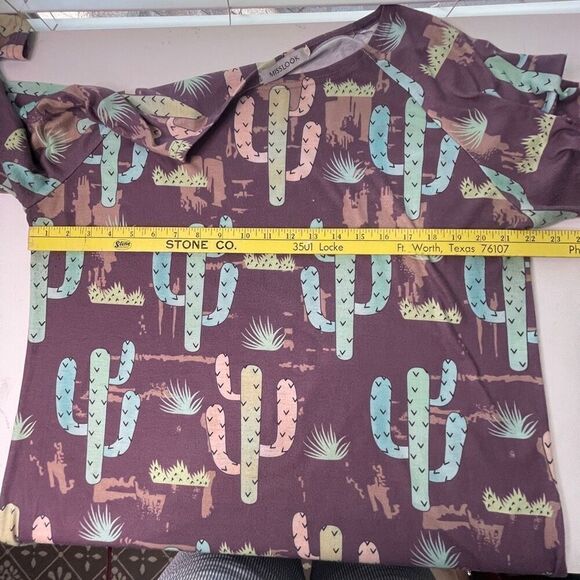 Miss‎ Look Women's Cactus Print Long Sleeve Bateau Neck Blouse Top  2XL - Picture 3 of 7